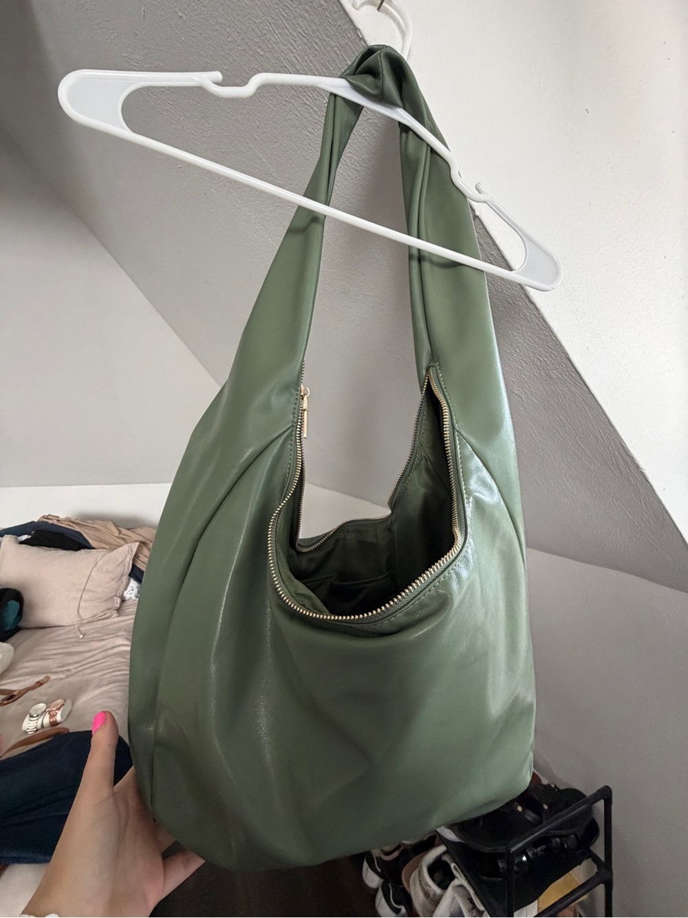 Anthropologie Olive Green Slouchy Shoulder Bag